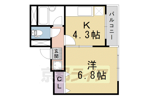 山陰本線 丹波口駅 徒歩7分 6階建 築38年(1K)の間取り写真