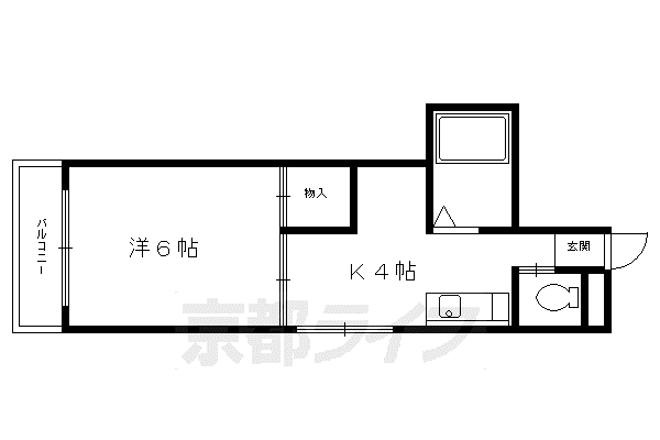 京福北野線 北野白梅町駅 徒歩14分 5階建 築37年(1DK/5階)の間取り写真