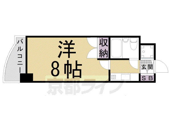 山陰本線 二条駅 徒歩5分 11階建 築32年(1K/6階)の間取り写真