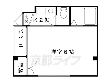 京都府京都市北区 3階建 築33年(1K/1階)の間取り写真