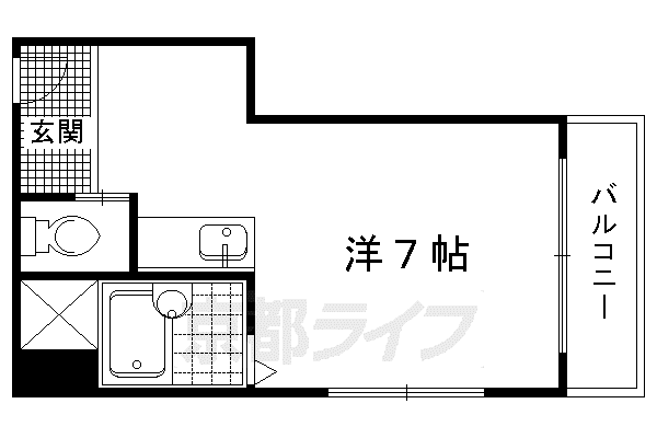 山陰本線 二条駅 徒歩10分 5階建 築42年(ワンルーム/3階)の間取り写真