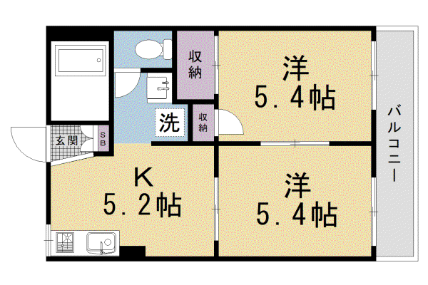 京福北野線 北野白梅町駅 徒歩12分 2階建 築40年(2DK/1階)の間取り写真