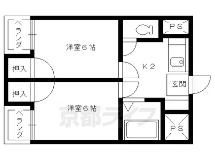 京都府京都市北区 3階建 築38年(2K/3階)の間取り写真