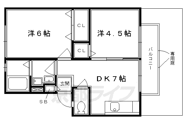 山陰本線 嵯峨嵐山駅 徒歩15分 2階建 築40年(2DK/2階)の間取り写真