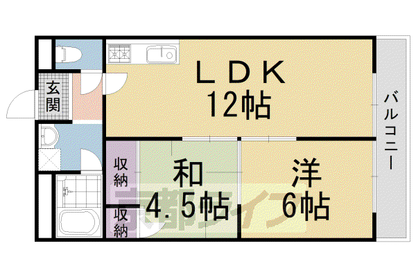 山陰本線 太秦駅(JR) 徒歩9分 6階建 築48年(2LDK/3階)の間取り写真