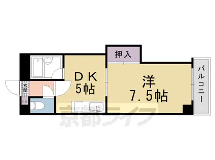 阪急電鉄京都線 西京極駅 徒歩10分 8階建 築36年(1DK/2階)の間取り写真
