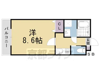 東海道本線 桂川駅(京都) 徒歩10分 3階建 築4年(1K/1階)の間取り写真