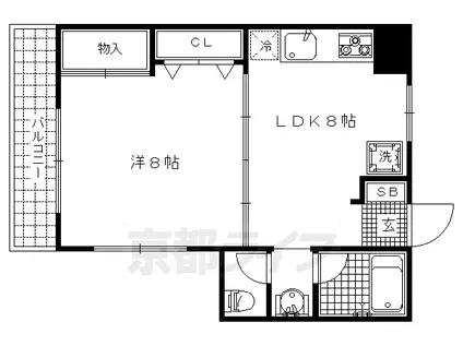 京福北野線 北野白梅町駅 徒歩5分 4階建 築35年(1LDK/3階)の間取り写真