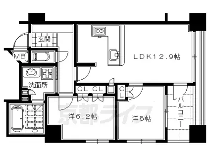 アンビエント京都駅前(2LDK/4階)の間取り写真