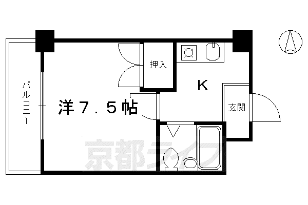 京阪電気鉄道京阪線 清水五条駅 徒歩3分 7階建 築40年(1K/3階)の間取り写真