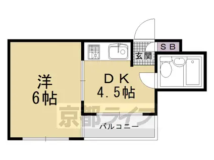 山陰本線 花園駅(京都) 徒歩10分 3階建 築35年(1DK/3階)の間取り写真