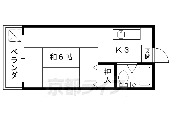 山陰本線 丹波口駅 徒歩10分 4階建 築42年(1K/3階)の間取り写真