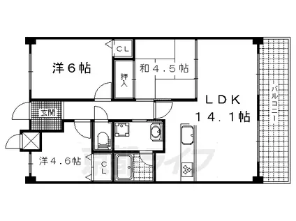 京都市東西線 醍醐駅(京都) 徒歩10分 5階建 築31年(3LDK/4階)の間取り写真