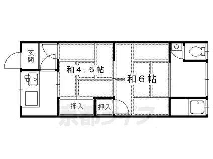 阪急電鉄京都線 洛西口駅 徒歩10分 2階建 築52年(2K/2階)の間取り写真
