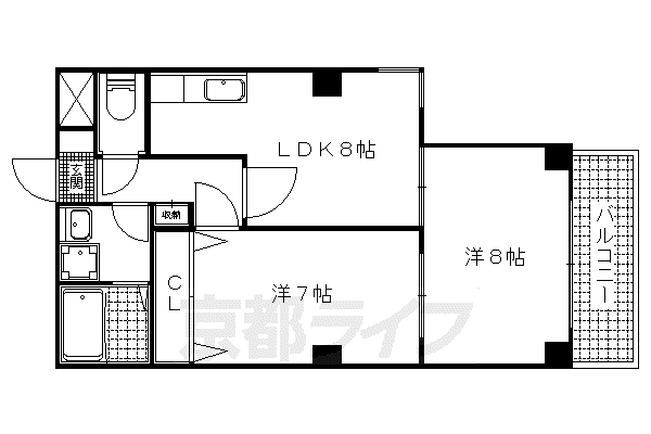 グレースコート洛(2LDK/3階)の間取り写真