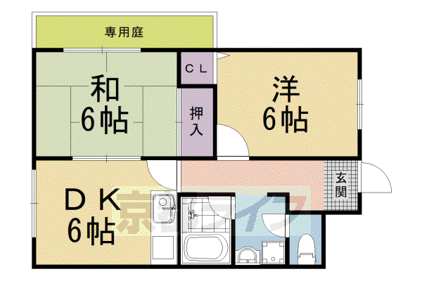 東海道本線 西大路駅 徒歩15分 4階建 築31年(2DK/1階)の間取り写真