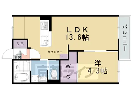 京福北野線 北野白梅町駅 徒歩8分 2階建 築37年(1LDK/2階)の間取り写真