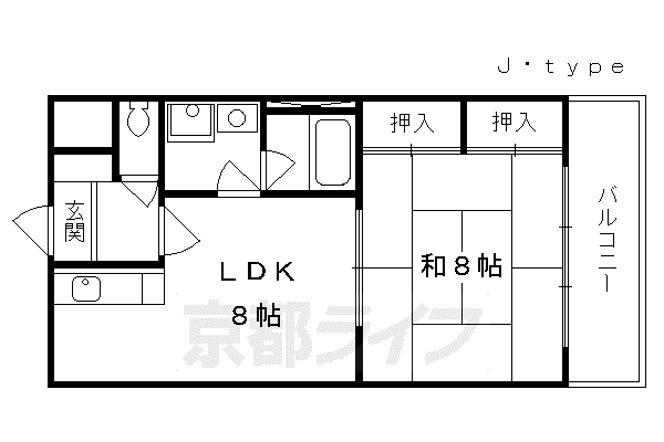 京阪電気鉄道宇治線 観月橋駅 徒歩3分 7階建 築37年(1LDK/4階)の間取り写真