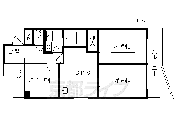 京阪電気鉄道宇治線 観月橋駅 徒歩3分 7階建 築38年(3DK/3階)の間取り写真