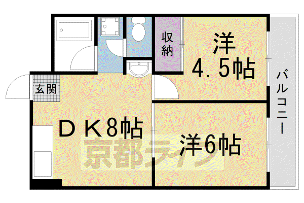 山陰本線 嵯峨嵐山駅 徒歩10分 4階建 築46年(2DK/3階)の間取り写真