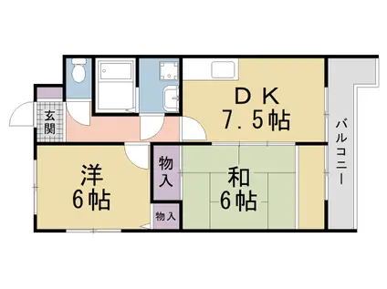 京都市烏丸線 北山駅(京都) 徒歩37分 3階建 築26年(2DK/2階)の間取り写真