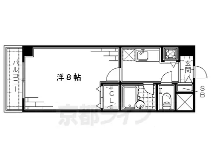 近鉄京都線 伏見駅(京都) 徒歩4分 4階建 築26年(1K/2階)の間取り写真