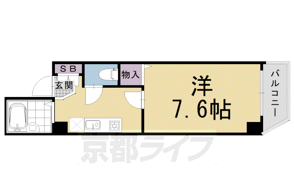京都市烏丸線 丸太町駅(京都市営) 徒歩1分 5階建 築27年(1K/3階)の間取り写真