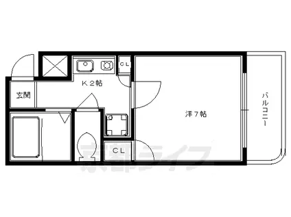 京都市烏丸線 十条駅(京都市営) 徒歩4分 4階建 築36年(1K/2階)の間取り写真