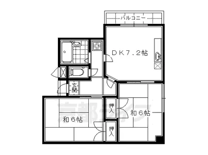 近鉄京都線 東寺駅 徒歩15分 4階建 築39年(2DK/2階)の間取り写真