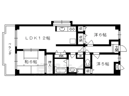 グランドハイツ洛南(3LDK/6階)の間取り写真
