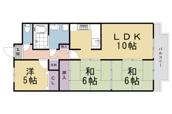 グランドハイツ洛南(3LDK/2階)の間取り写真