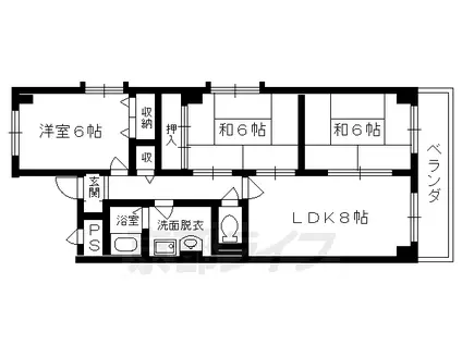 近鉄京都線 上鳥羽口駅 徒歩5分 6階建 築38年(3LDK/6階)の間取り写真