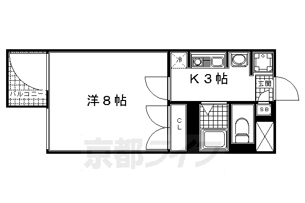 MONO COMODO御前 A棟(1K/3階)の間取り写真