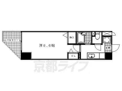 東海道本線 京都駅 徒歩5分 11階建 築26年(1K/8階)の間取り写真
