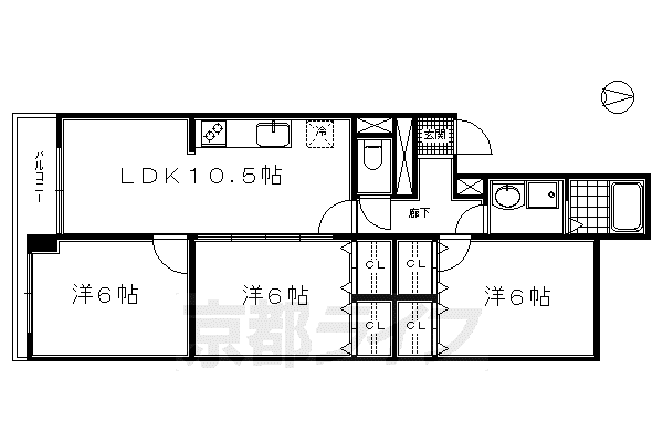 京阪電気鉄道京阪線 東福寺駅 徒歩5分 3階建 築40年(3LDK/2階)の間取り写真