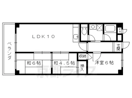 東海道本線 西大路駅 徒歩10分 6階建 築44年(3LDK/3階)の間取り写真