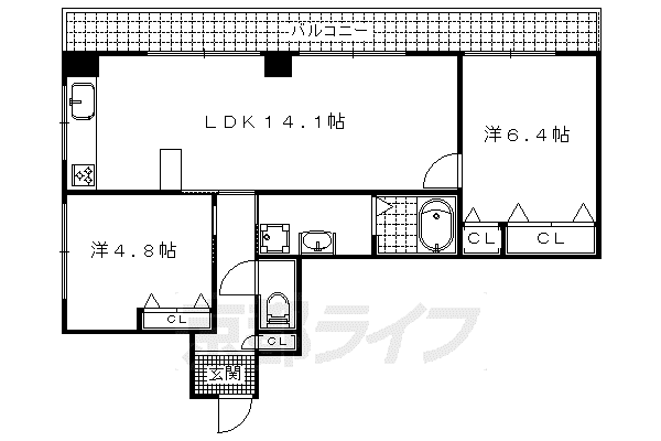 京阪電気鉄道京阪線 祇園四条駅 徒歩14分 6階建 築37年(2LDK/2階)の間取り写真