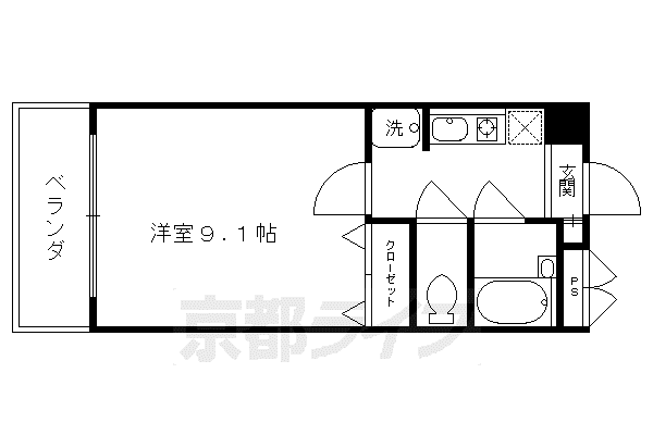 近鉄京都線 十条駅(近鉄) 徒歩5分 7階建 築25年(1K/4階)の間取り写真
