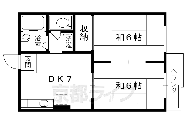 近鉄京都線 東寺駅 徒歩13分 2階建 築38年(2DK/2階)の間取り写真