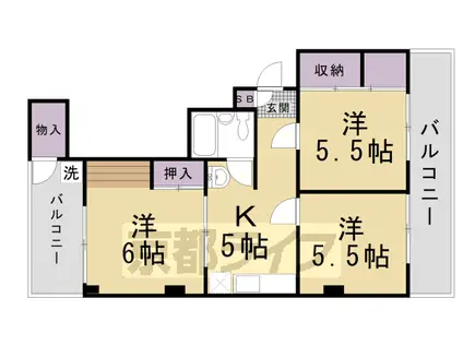 京都市烏丸線 五条駅(京都市営) 徒歩5分 4階建 築37年(3DK/4階)の間取り写真