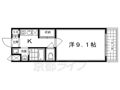 京都市烏丸線 九条駅(京都) 徒歩3分 4階建 築22年(1K/1階)の間取り写真