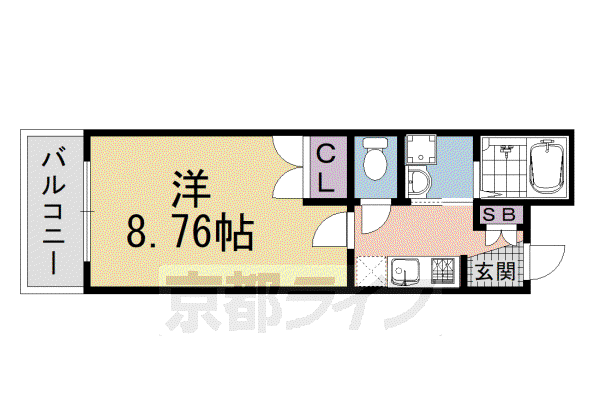 京都市烏丸線 五条駅(京都市営) 徒歩5分 5階建 築24年(1K/4階)の間取り写真