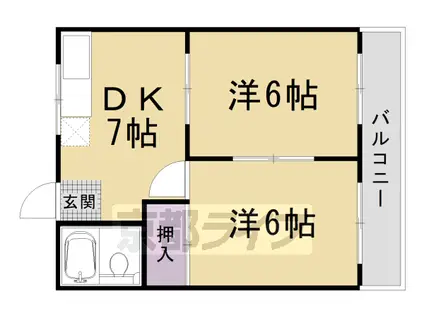 東海道本線 西大路駅 徒歩5分 4階建 築43年(2DK/4階)の間取り写真