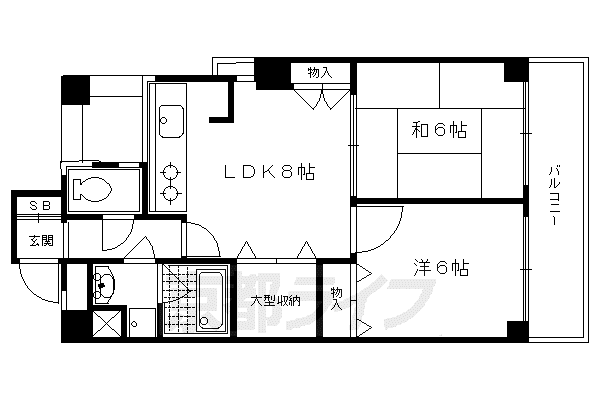 東海道本線 西大路駅 徒歩13分 10階建 築34年(2LDK/7階)の間取り写真