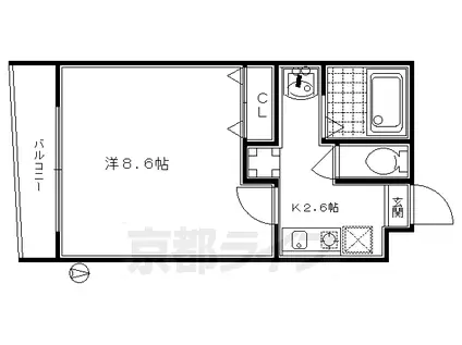 奈良線 東福寺駅 徒歩1分 2階建 築23年(1K/2階)の間取り写真