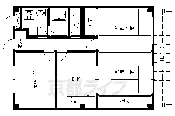 近鉄京都線 上鳥羽口駅 徒歩9分 4階建 築31年(2LDK/4階)の間取り写真