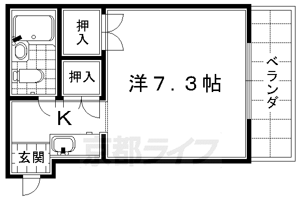 京都市烏丸線 五条駅(京都市営) 徒歩1分 4階建 築39年(1K/4階)の間取り写真