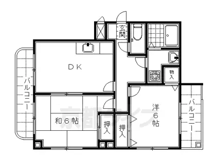 東海道本線 西大路駅 徒歩8分 3階建 築37年(2DK/2階)の間取り写真
