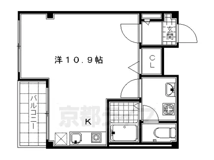 東海道本線 京都駅 徒歩4分 4階建 築20年(ワンルーム/3階)の間取り写真