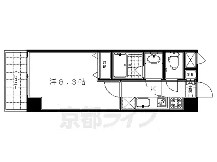 東海道本線 京都駅 徒歩5分 11階建 築20年(1K/5階)の間取り写真